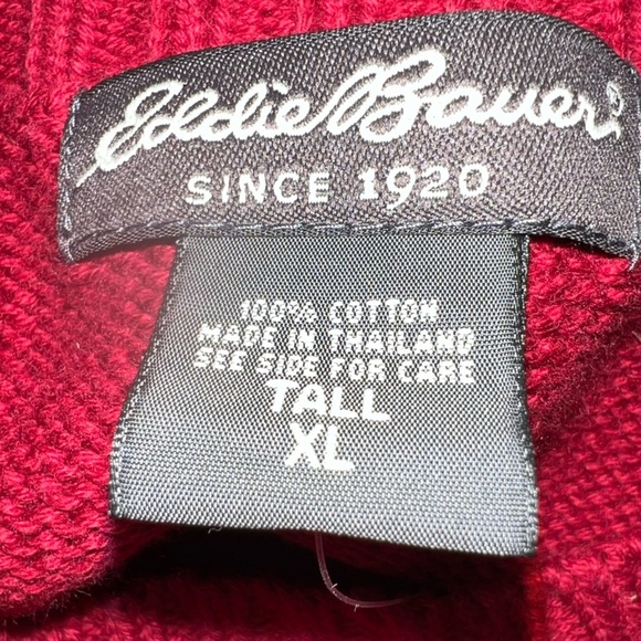 Eddie Bauer Long Sleeve Cotton Tight Knit Sweater Red with Blue/White Stripe XLT - Picture 2 of 8
